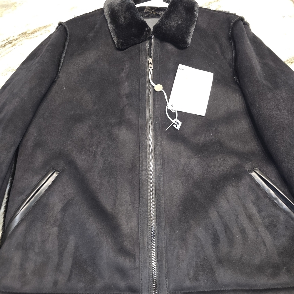 Patrizia Pepe Suede Black  Jacket with Faux Fur Collar